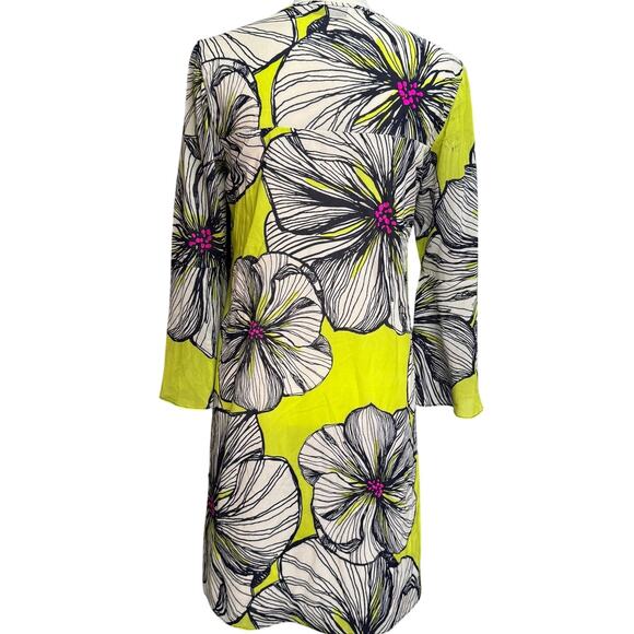 Trina Turk Keyhole Neckline Silk Long Bell Sleeve Shift Dress Women No Tag Green - Picture 3 of 14